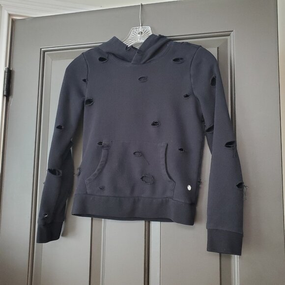 Girls Yogalicious Black Hoodie L 12/14 Destroyed Zombie Ripped Thrashed Gothic - Picture 5 of 8